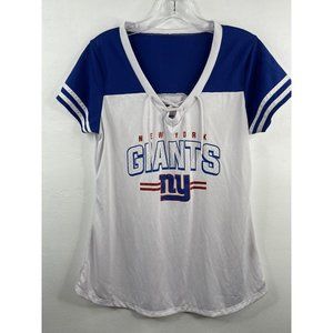 NFL Team Apparel White New York Giants V Neck Tie T Shirt Womens Size Large